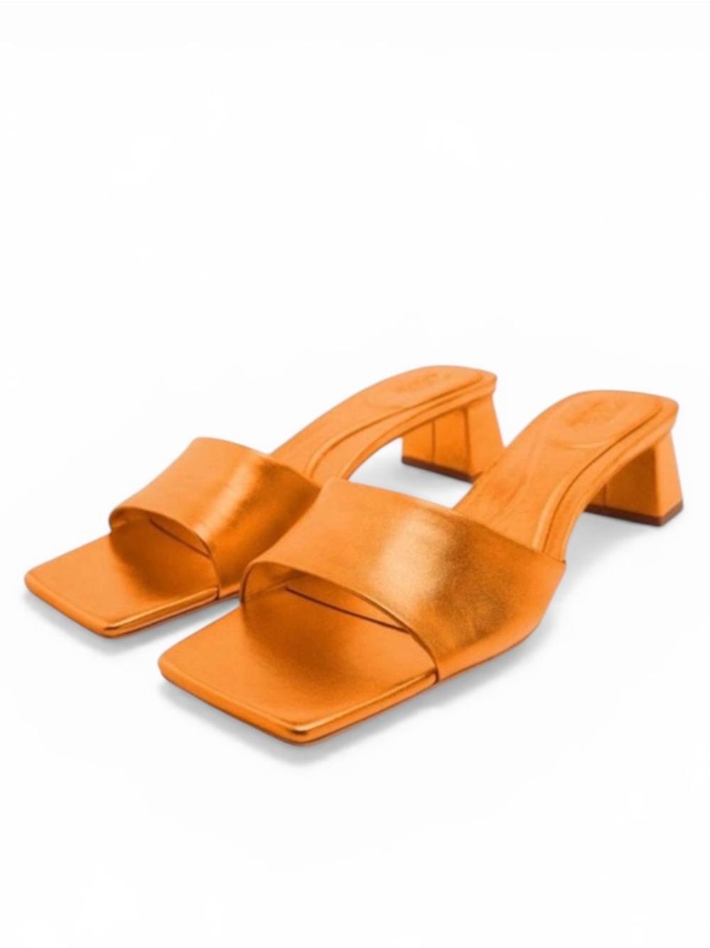 ZARA Metallic Orange Square Open Toe 2” Block Heels Womens Size 40